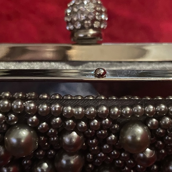 Gorgeous Silver Full Silver Beaded Mini Evening Bridal Handbag Purse - Picture 6 of 8